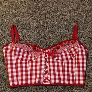 lace made collection, top Red Checkered Women's Top